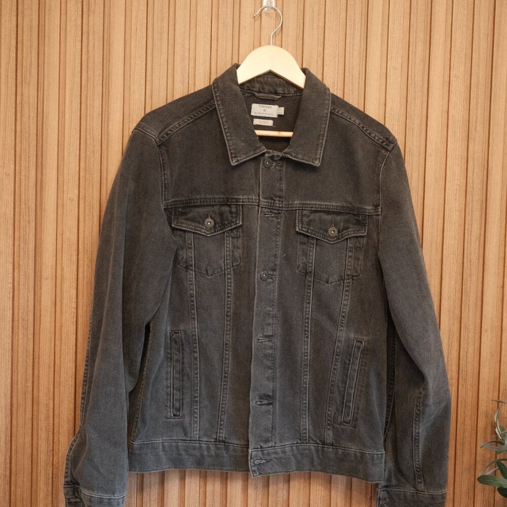 Topman Classic Denim Trucker Jacket Washed Black Charcoal Size Large